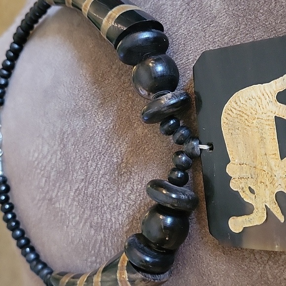 Vtg Antler Beaded Horn Carved Elephant Pendant African Unisex Necklace - Picture 8 of 11